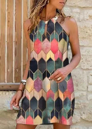 New Metal Hanging Neck Sleeveless Printed Dress Women