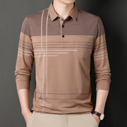 Men's Long Sleeve Striped Lapel T-shirt