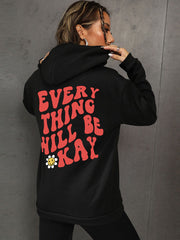 Women's Velvet Back Plain Letters Printed Hoodie