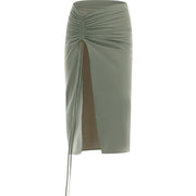 Versatile Slim Drawstring Gathered Slit Skirt