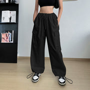 Autumn High-waisted Casual Pants European And American Women's Wide Legs Loose Large Size String Straight Leg Cargo Pants