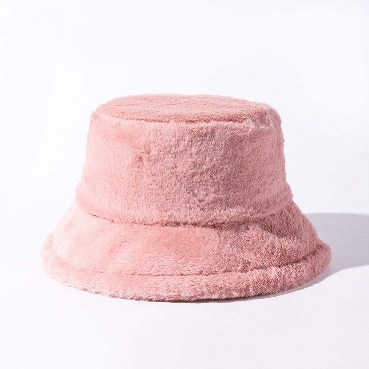 Children Solid Color Plush Bucket Hat