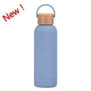 500ml Small Mouth Vacuum Cup Portable Handle Bamboo Wood Cover Water Cup Water Bottle