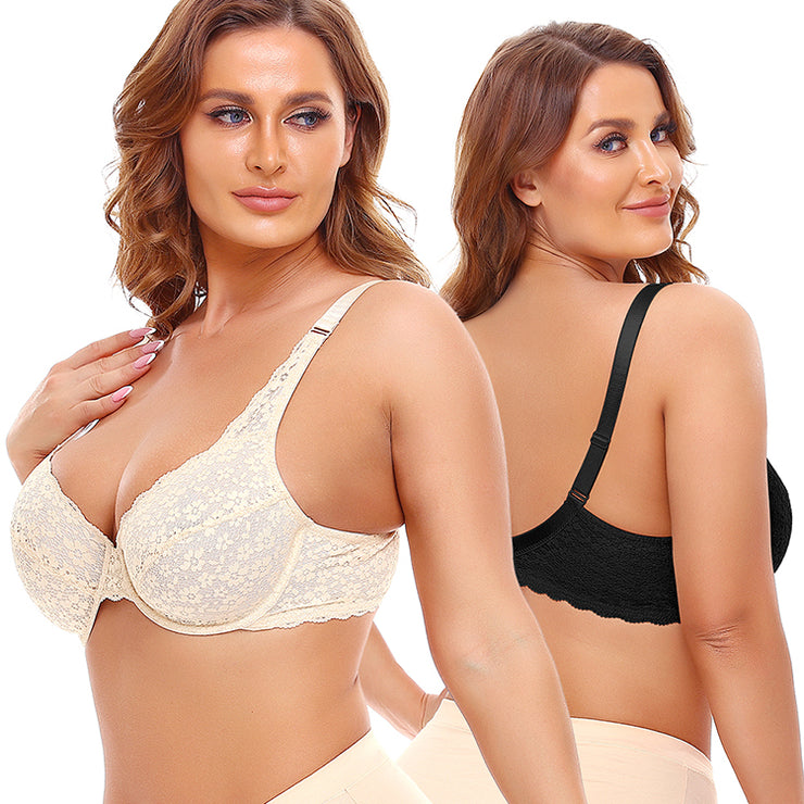 Women's Underwired Lace Jacquard Ultrabook Underwear Plus Size Bra