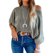 European And American Loose Casual Solid Color Batwing Sleeve Top For Women Autumn New Pullover Long Sleeve Sweater Women