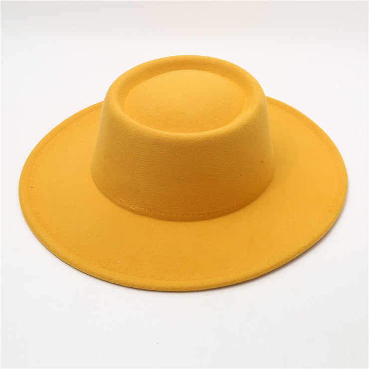 Retro Fedora 8cm Wide Brim Solid Color Concave-convex Dome Woolen Hat