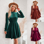 Women's Casual Turtleneck Velvet Solid Color Waist Tight Dress