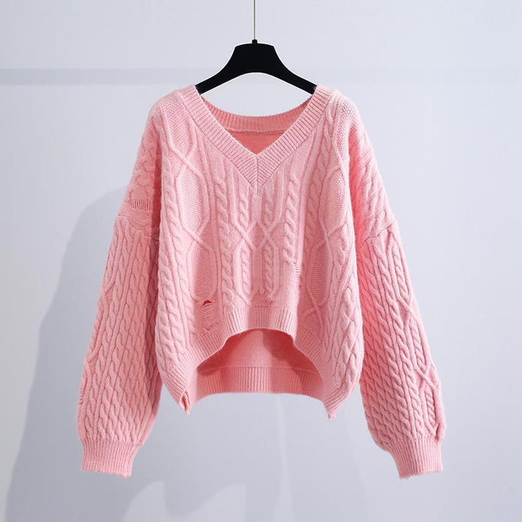 Loose Outer Wear Lazy Style Hole Knit Sweater