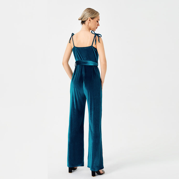 Women's New Halter Tie Velvet Jumpsuit