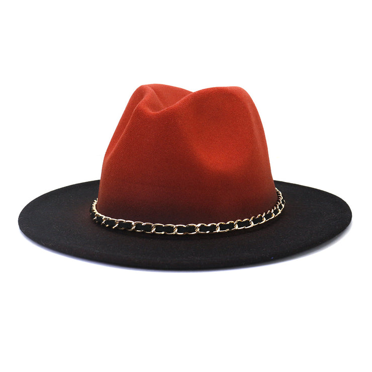 Painted Woolen Flat Brim Autumn And Winter British Style Fashion Fedora Hat