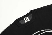 Street Fashion Gothic Letter Flame Jacquard Crew Neck Sweater