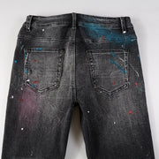 High Street Ripped Men's Splash-ink Paint Graffiti Jeans