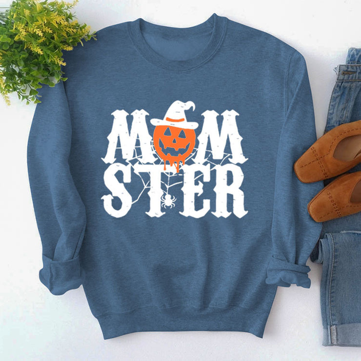 Printed MOM STER Pullover Round Neck Loose Long Sleeves Sweater