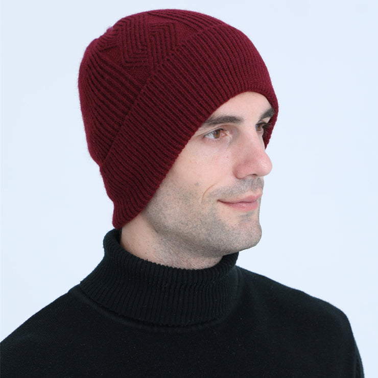 Men's Fleece-lined Thickened Twisted Knitted Warm Pullover Cap