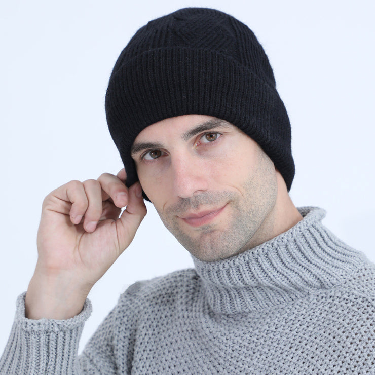 Men's Fleece-lined Thickened Twisted Knitted Warm Pullover Cap