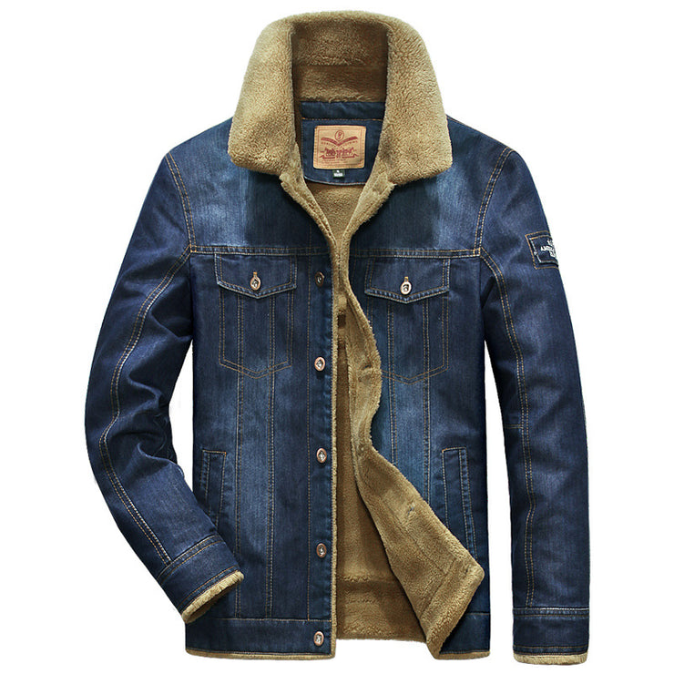 Fleece denim multi-pocket jacket