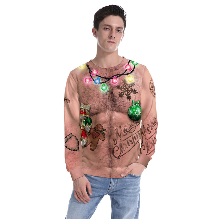 Navel Hair 3D Digital Printing Pullover Round Neck Sweater