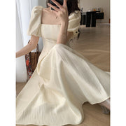 Square Collar French Tea Break Waist-tight Puff Sleeve Gentle Long Dress