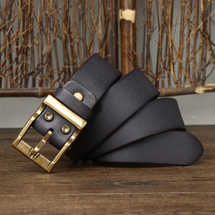 Retro Washed Matte Top-grain Leather Brass Buckle Belt