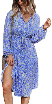 Autumn And Winter Mid-length Printed Long-sleeved Dress