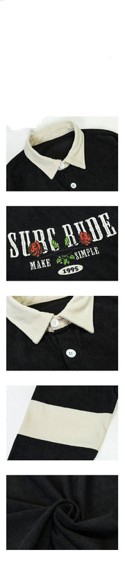 Special Multicolor Polo Shirt Lapel Rose Letter Embroidered Top