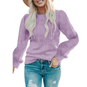 New Hollow Core-spun Yarn Sweet Pullover Puff Sleeve Sweater Ladies