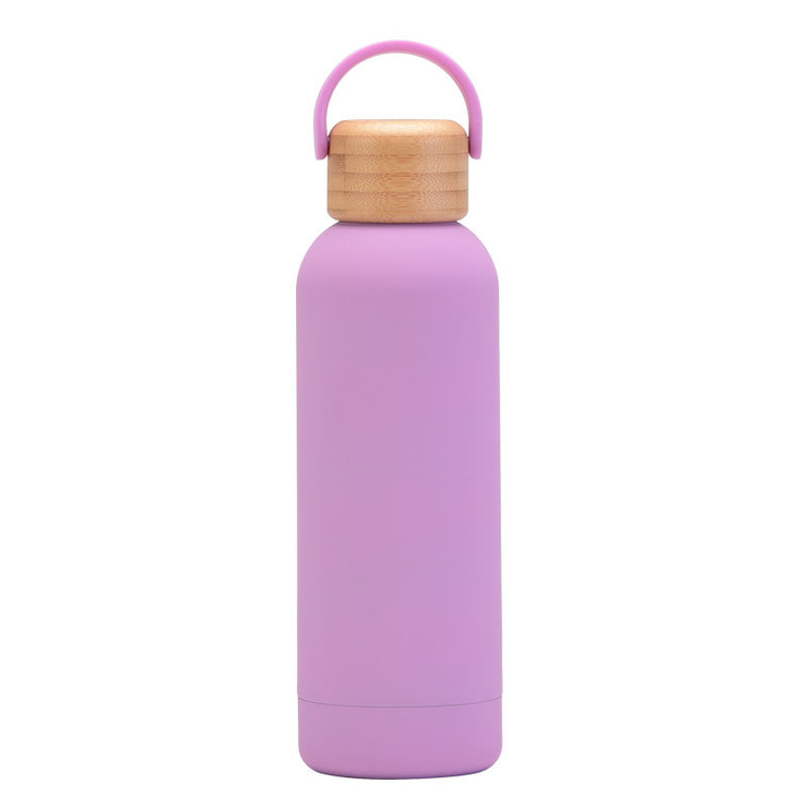 500ml Small Mouth Vacuum Cup Portable Handle Bamboo Wood Cover Water Cup Water Bottle