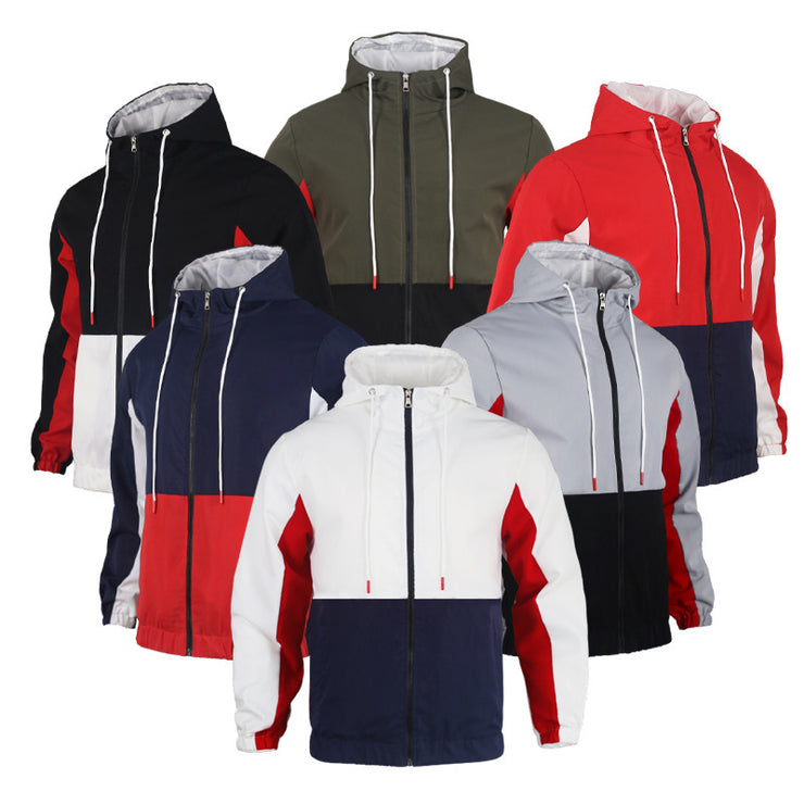 Men's Fashion Casual Polo Collar Contrast Color Double-layer Hooded Jacket