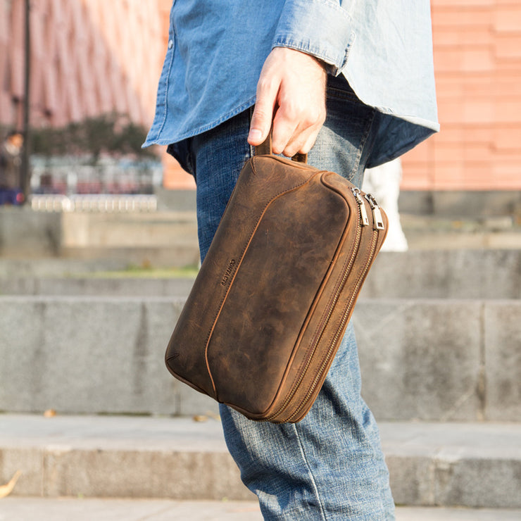 Men's Genuine Leather Vintage First Layer Leather Clutch