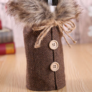 Holiday Decoration Props, Bowknot, Linen And Fur Collar, Red Wine Bottle Cover