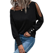 Solid Color Hollow-out Long-sleeved Top