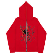 Dark Goth Original Spider Print Zipper Sweatshirt Hoodie