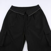 Solid Color Waist Cuff Lace Loose Cargo Pocket Lounge Pants