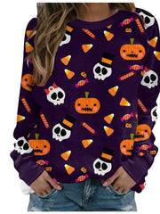 Women's Halloween Pumpkin Print Long-sleeved Sweater