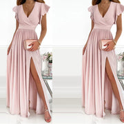 Fashion Pure Color Ruffles Dress