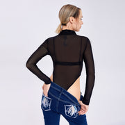 Sexy Perspective High -necked Single -sleeved Mesh Base Top Female Wholesale