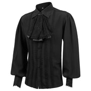 Punk Retro Shirt Men's Solid Color Pleated Lace Fake Collar Long Sleeve Loose  Shirt