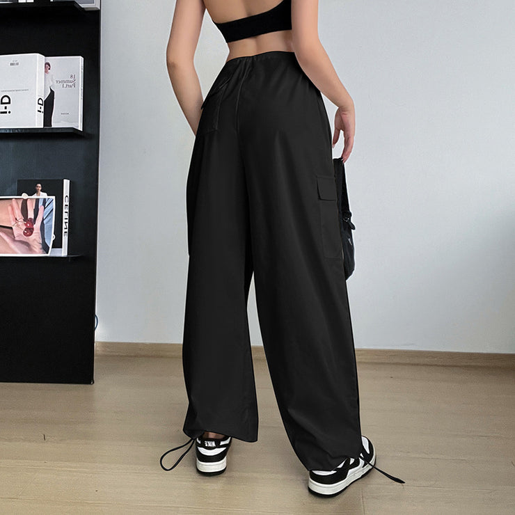 Autumn High-waisted Casual Pants European And American Women's Wide Legs Loose Large Size String Straight Leg Cargo Pants