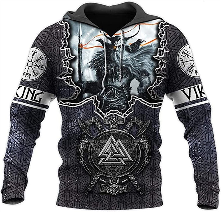 3D Printed Viking Warrior Hooded Sweater Men