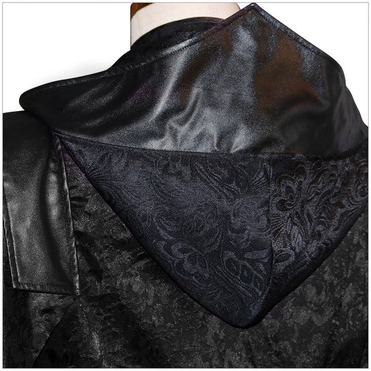 Black Stand Collar Leather Punk Gothic Cape Coat