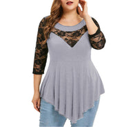 V-Neck Lace Irregular Waist Three-Quarter Sleeve Top