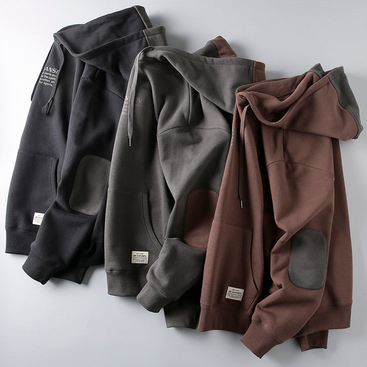 Men's Loose Casual Fleece Brushed Hooded Long Sleeve Sweatshirt