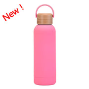 500ml Small Mouth Vacuum Cup Portable Handle Bamboo Wood Cover Water Cup Water Bottle