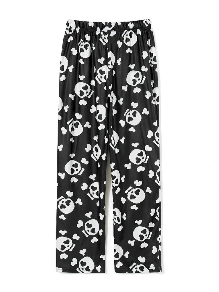 Loose Casual Dralon Skull Print Pajama Pants