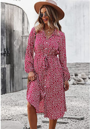 Autumn And Winter Mid-length Printed Long-sleeved Dress