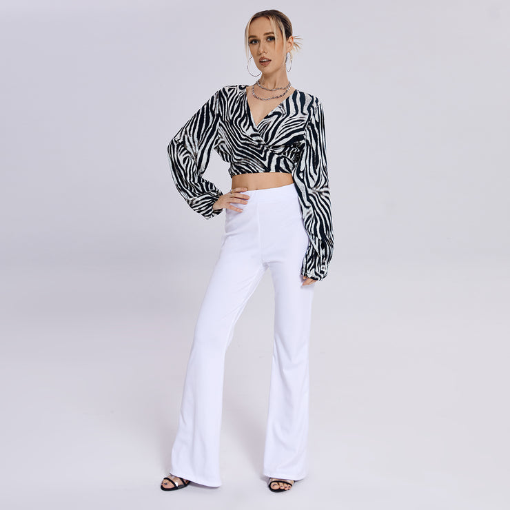 The New Zebra Striped Knot V -neck Top