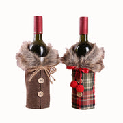 Holiday Decoration Props, Bowknot, Linen And Fur Collar, Red Wine Bottle Cover