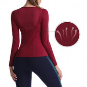 Round Neck Stretch Sports Long-sleeved Top Fitness Women