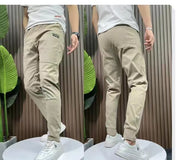 Men's Ice Silk Stitching Six-pocket Embroidery High Elastic Casual Pants