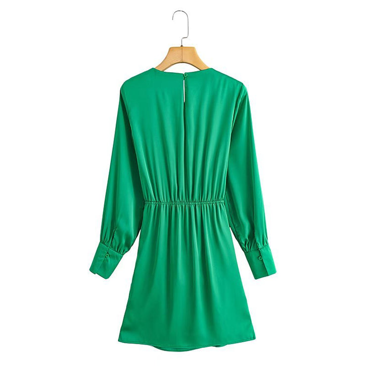 Pleated Tied Waist-controlled Long Sleeves Dress